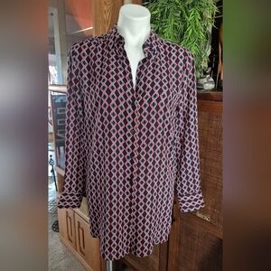 leem Geometric Diamond Pattern Long Sleeve Blouse Size L